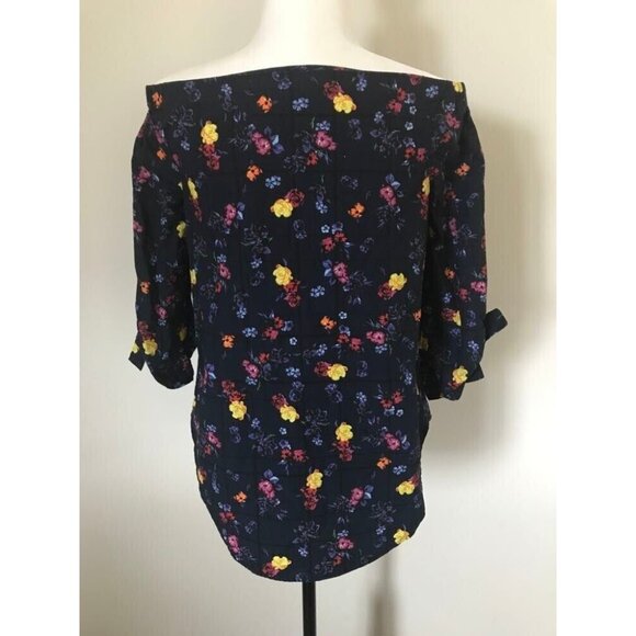 ARITIZIA BABATON Malik Blouse Off the Shoulder Top Size XXS Indigo Blue Floral - Picture 6 of 9